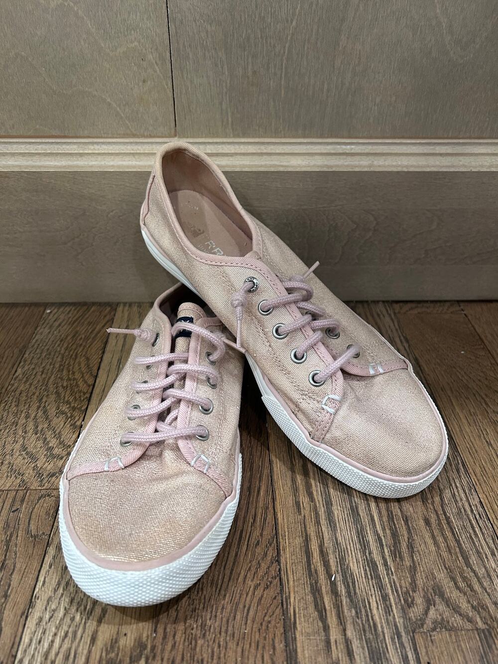 Sperry Top Sider Crest Vibe Rose Gold Shimmer Sneakers 5 Preppy Coastal Summer